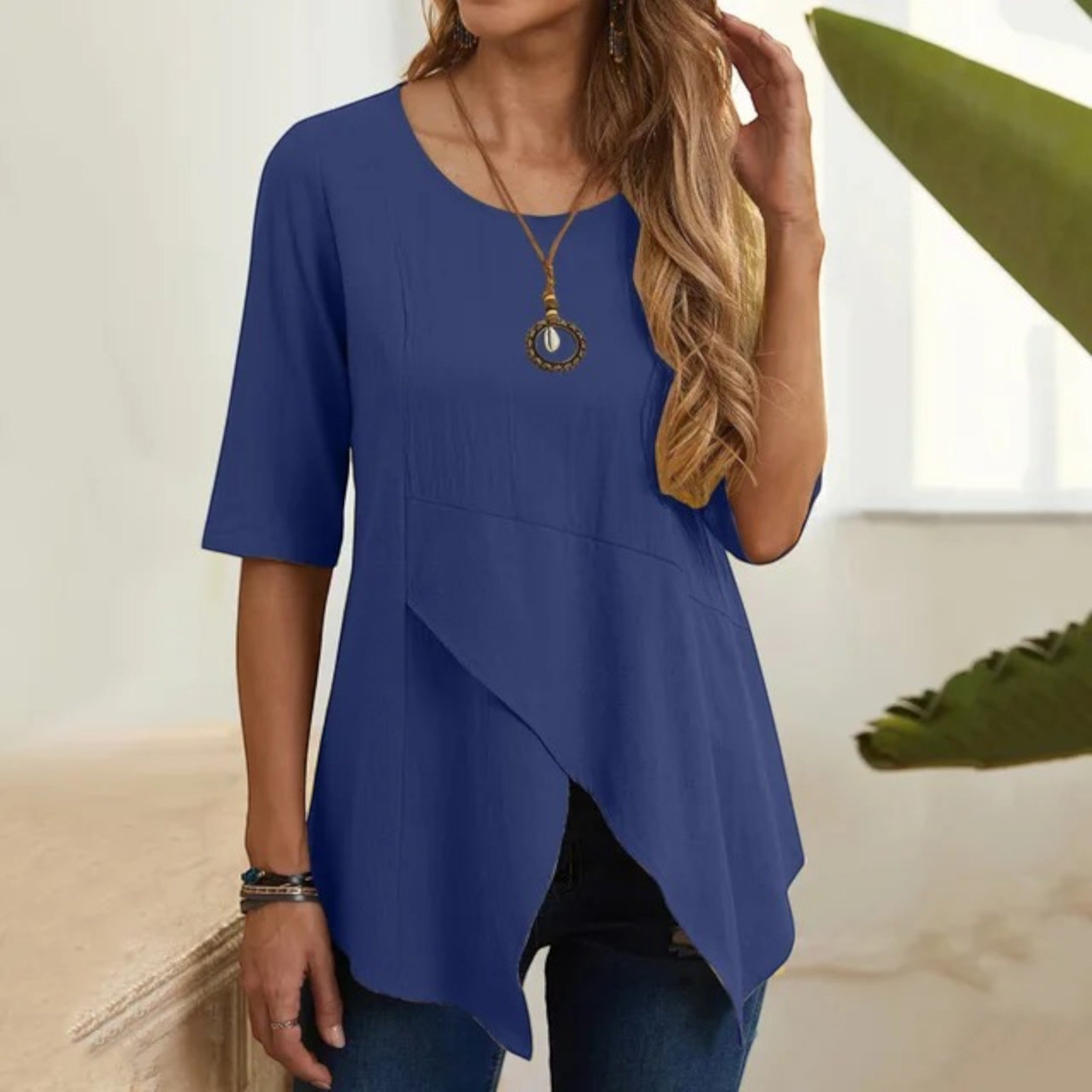 Zomerblouse Met Ronde Hals | Halve Mouw