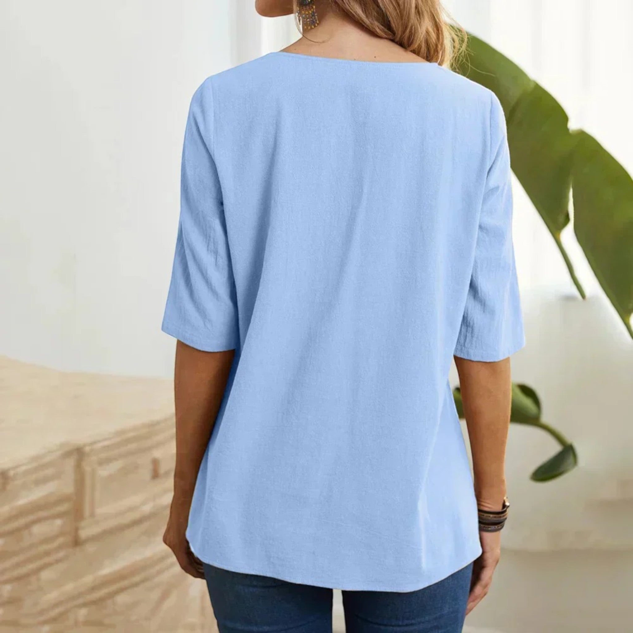 Zomerblouse Met Ronde Hals | Halve Mouw