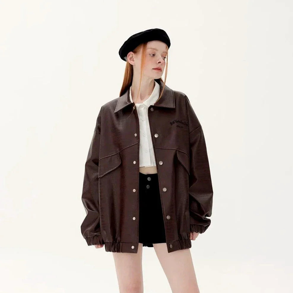 Oversized Leren Dames Jas Met Structuur - Ellie