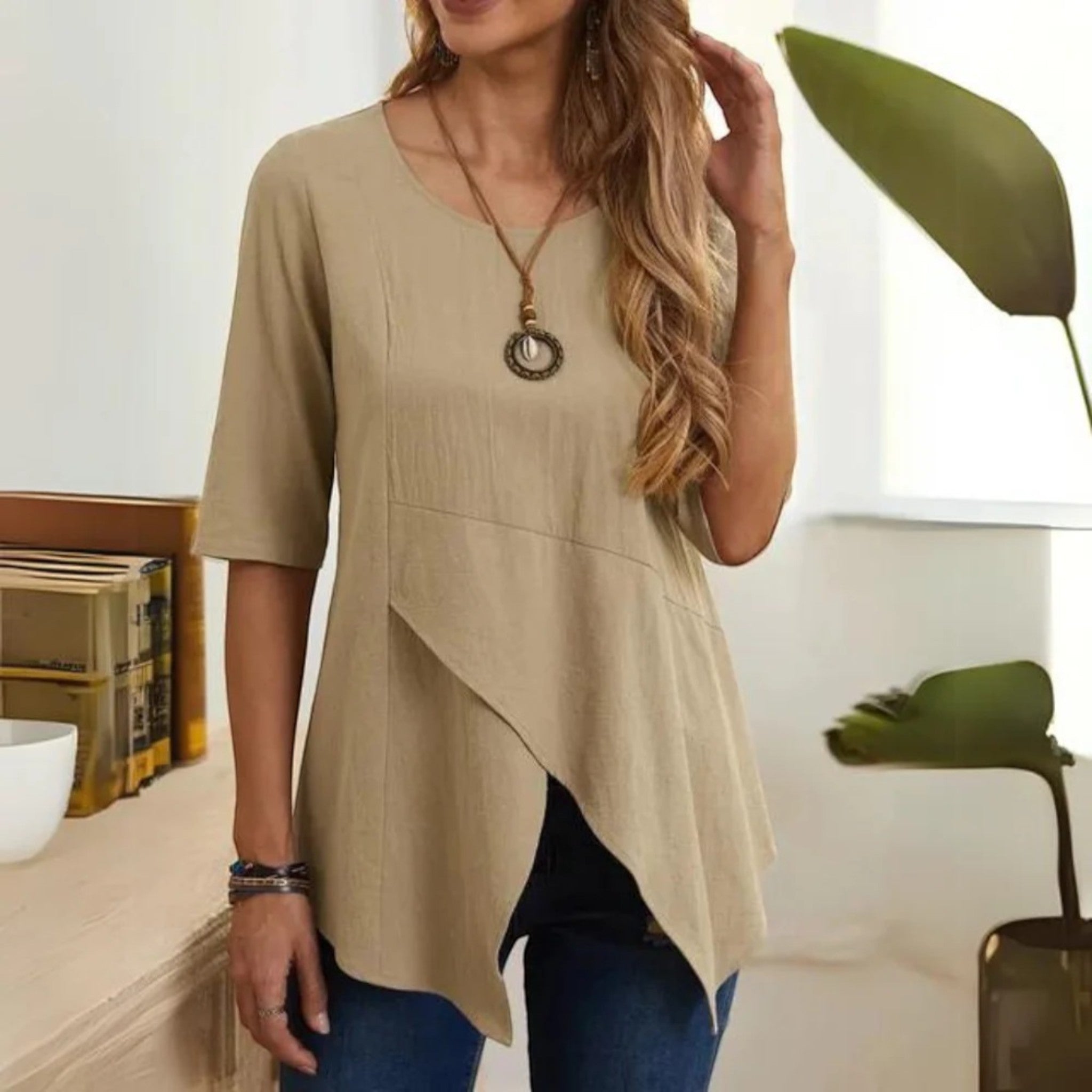 Zomerblouse Met Ronde Hals | Halve Mouw