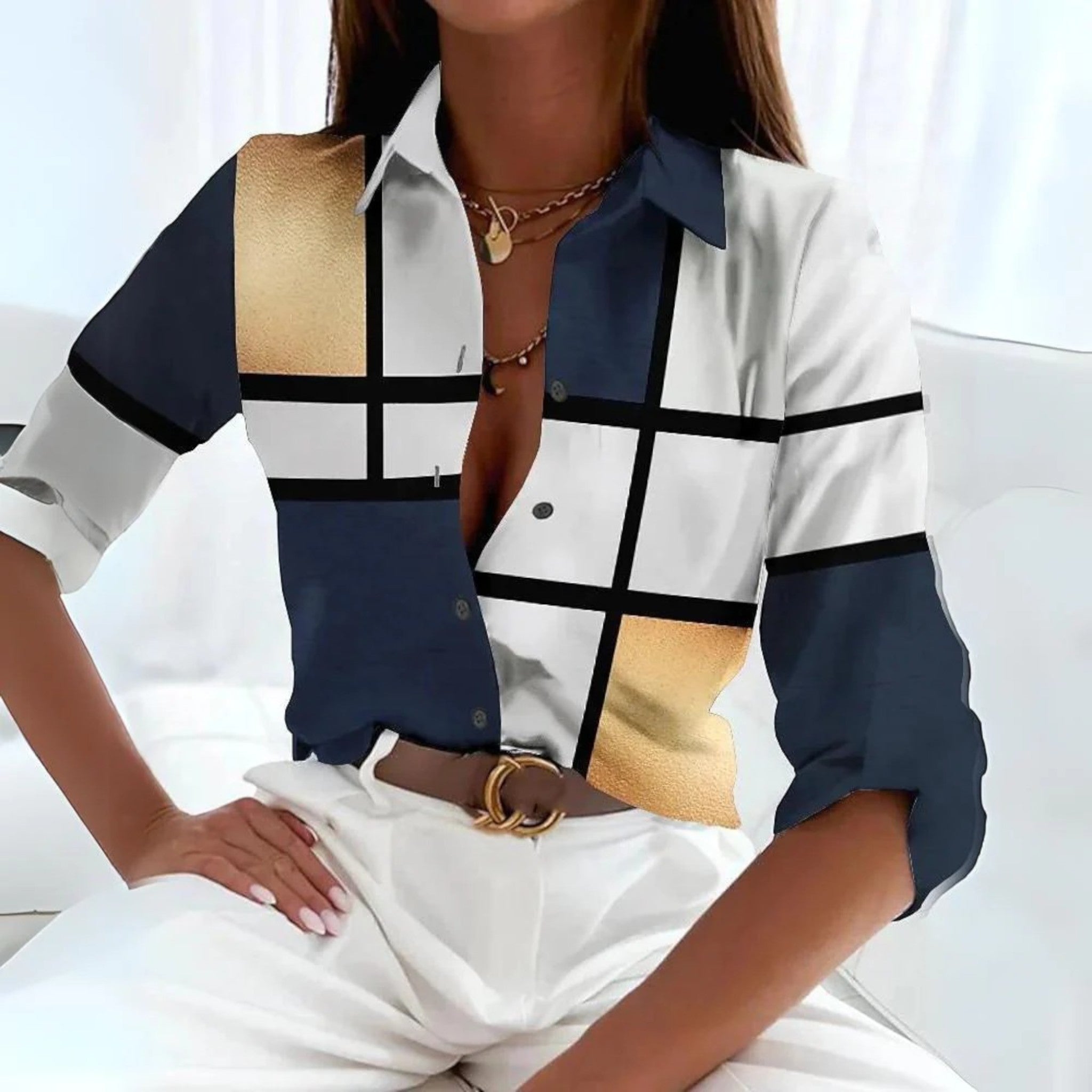 Bedrukte Blouse Met V-hals | Lange Mouwen
