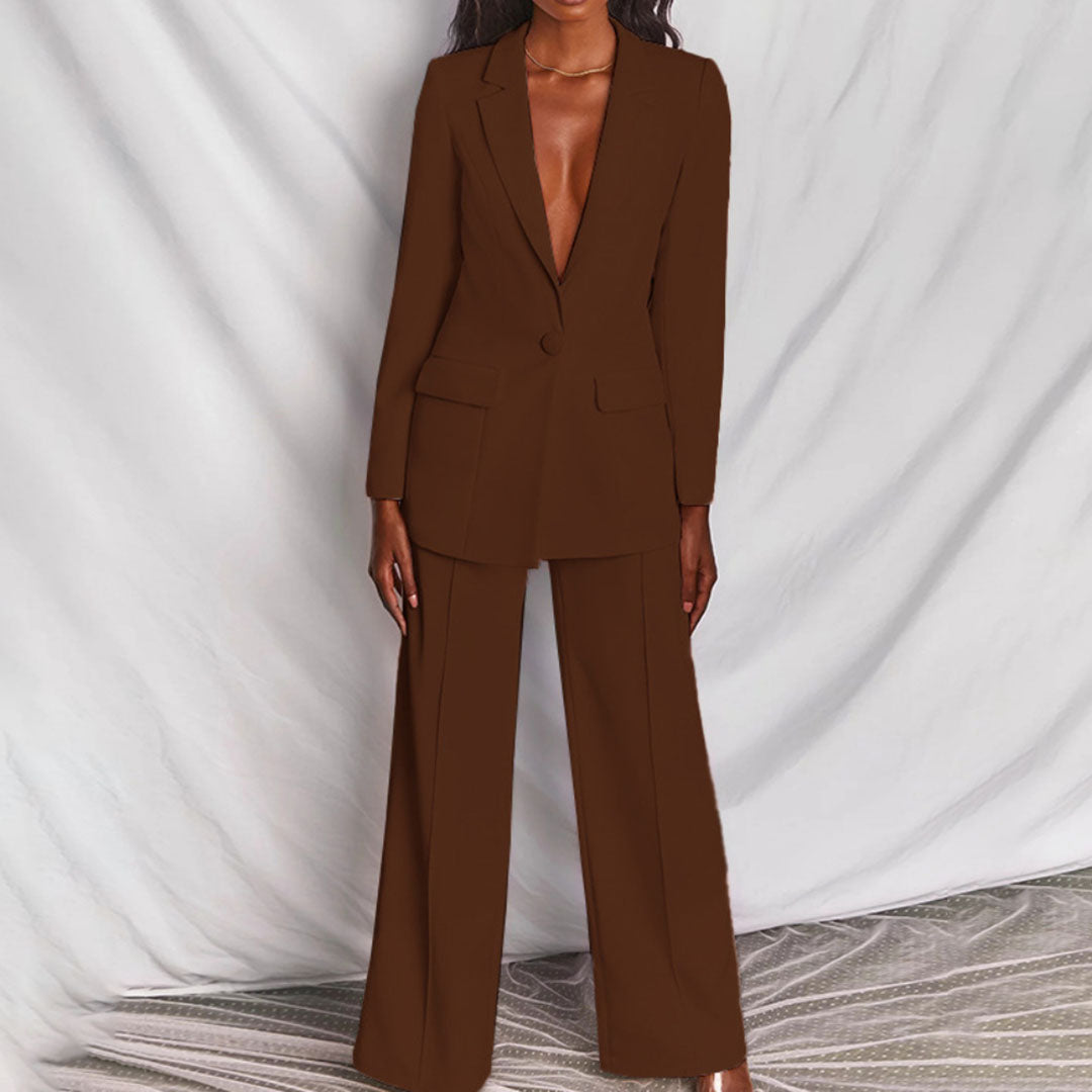 2-delige damespak blazer & broek met wijde pijpen