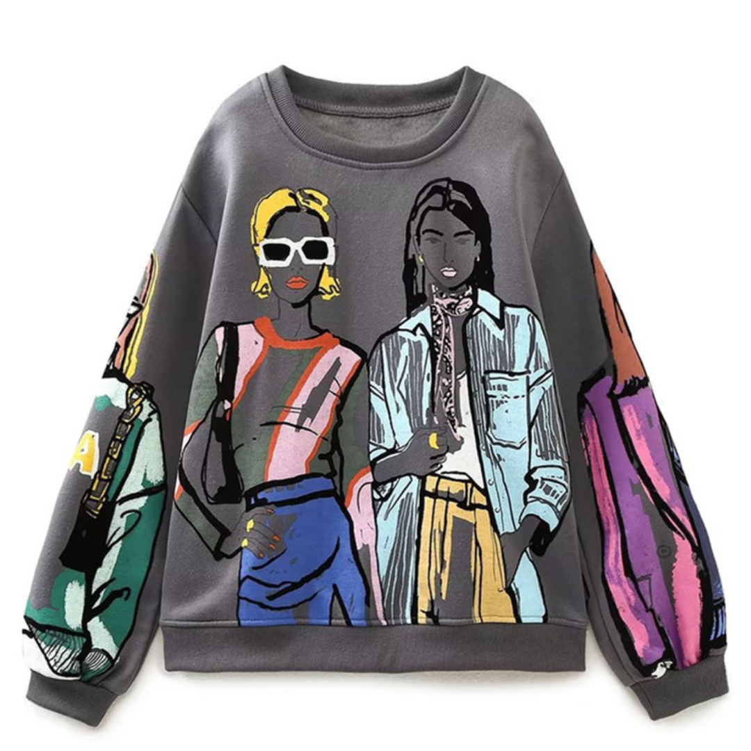 Losvallende Sweater Met Print Dames