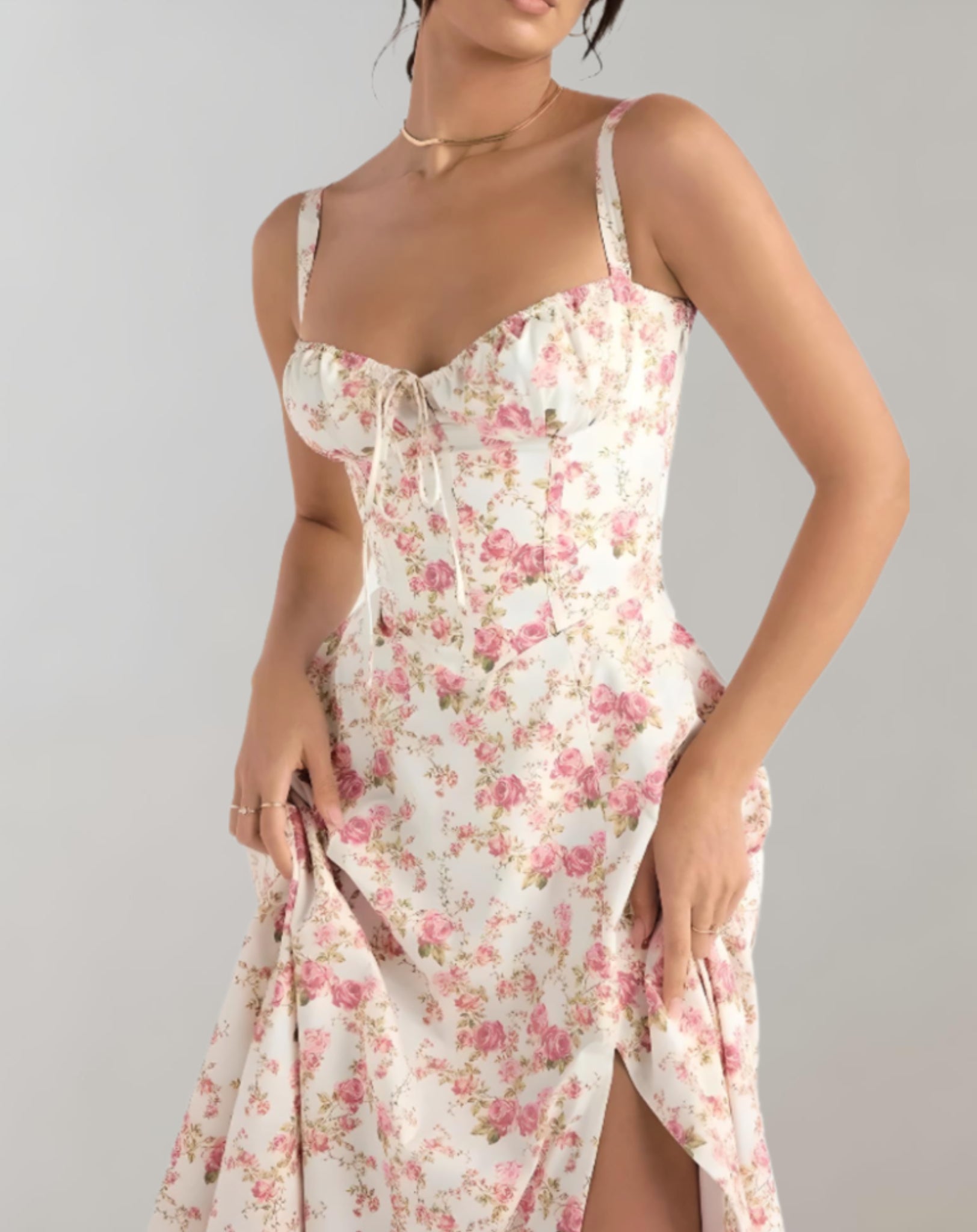 Vintage Lange Korset Jurk Met Bloemenprint