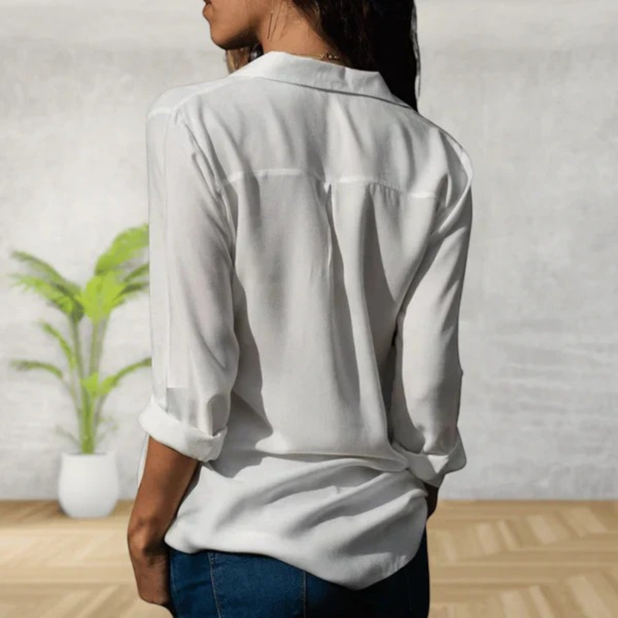 Angela | Casual V-hals Shirt Met Lange Mouwen