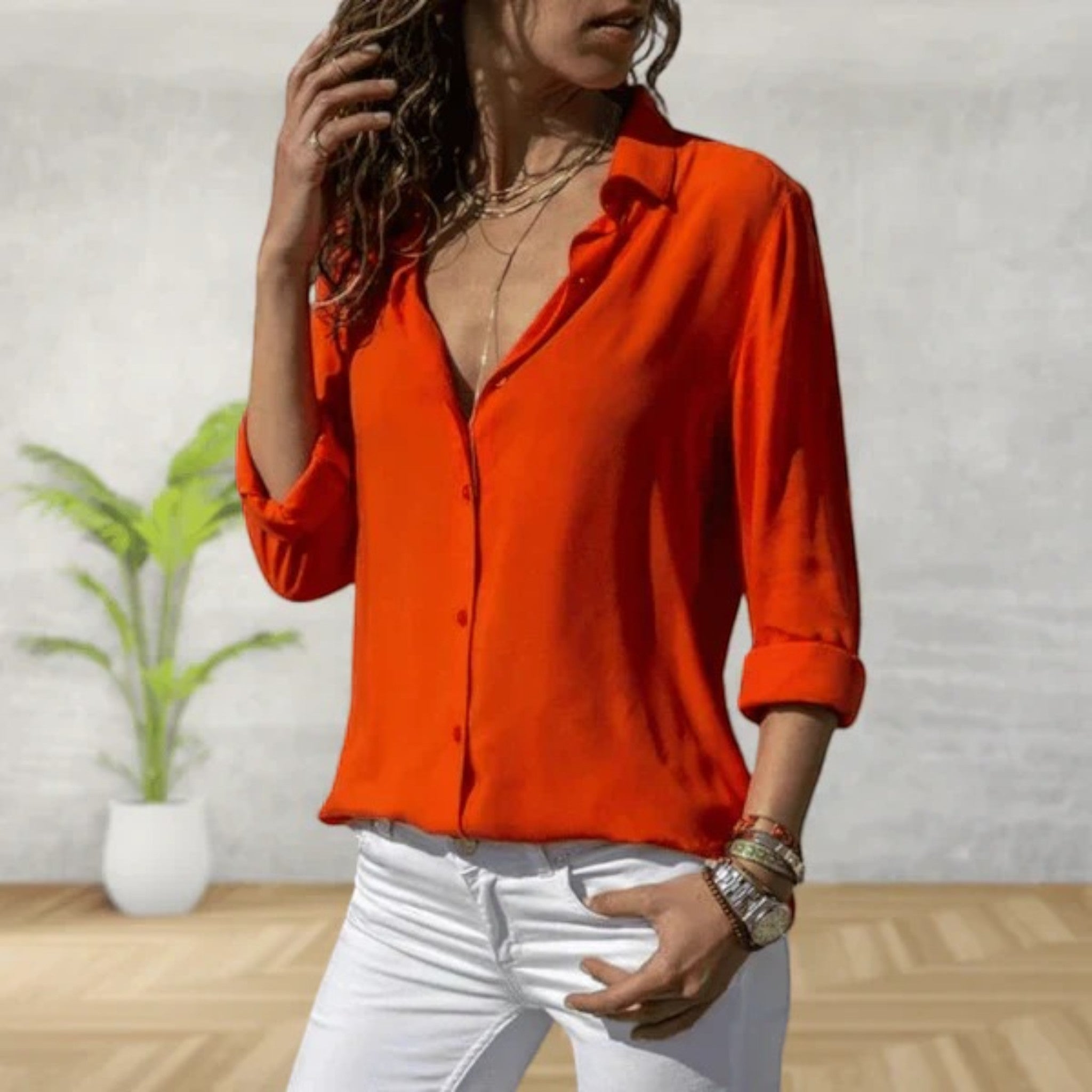 Angela | Casual V-hals Shirt Met Lange Mouwen