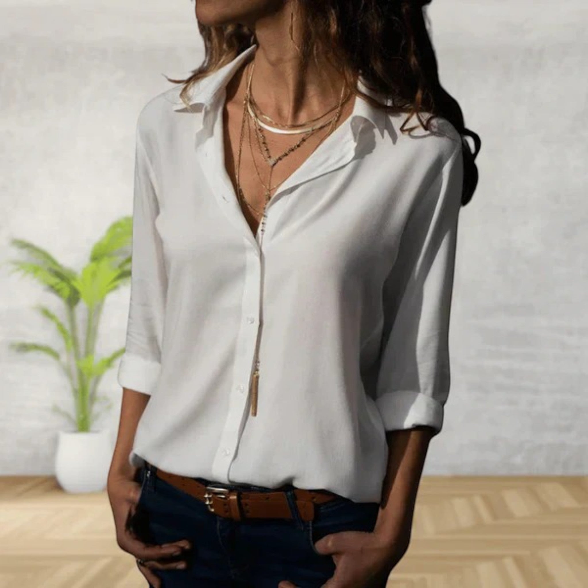 Angela | Casual V-hals Shirt Met Lange Mouwen