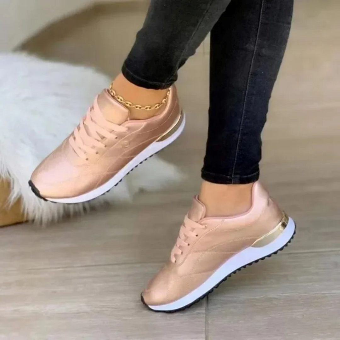 Goud Leren Ademende Dames Sneakers - Veronique