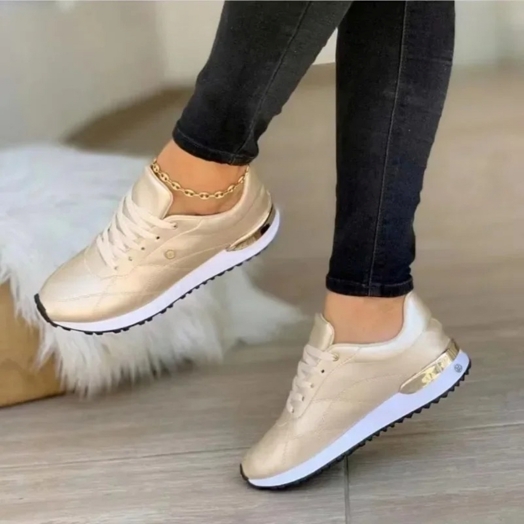 Goud Leren Ademende Dames Sneakers - Veronique