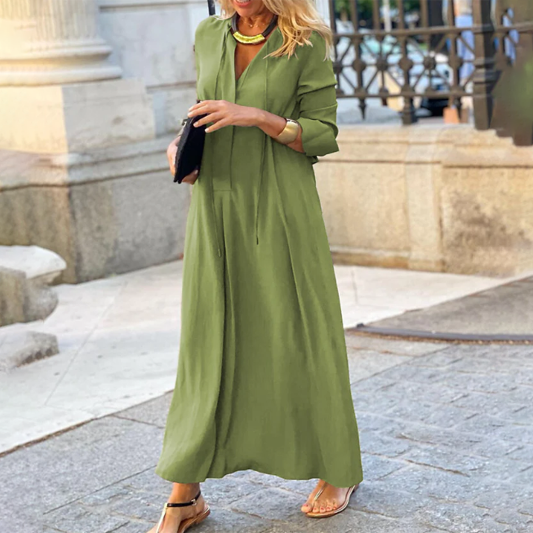 Leona - Stijlvolle Maxi Jurk Met Lange Mouwen