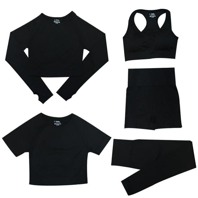 Gymfit 5-Delige Sport Set - Dames Tops en Sportleggings Met Hoge Taille