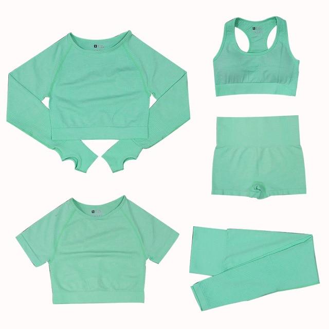 Gymfit 5-Delige Sport Set - Dames Tops en Sportleggings Met Hoge Taille