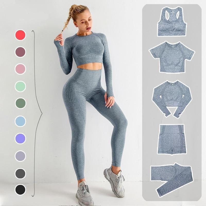 Gymfit 5-Delige Sport Set - Dames Tops en Sportleggings Met Hoge Taille