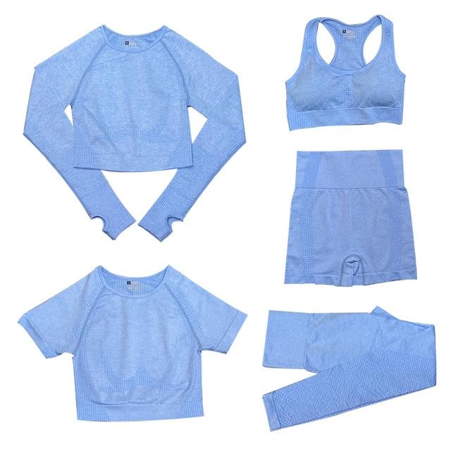 Gymfit 5-Delige Sport Set - Dames Tops en Sportleggings Met Hoge Taille