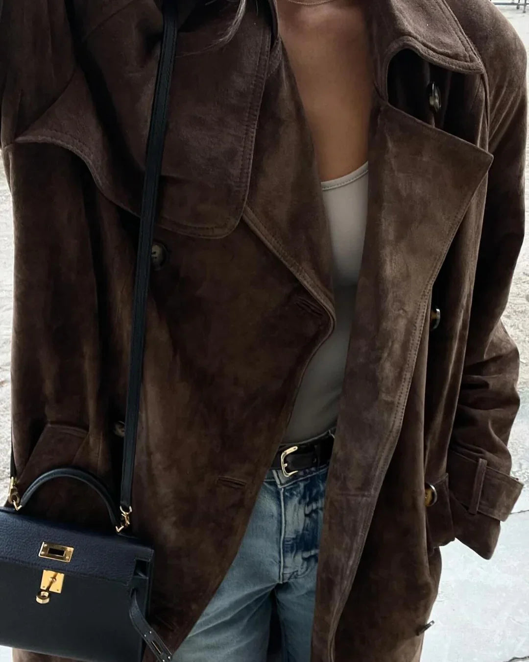 Elegante Suède Lange Trenchcoat Voor Dames - Blaire