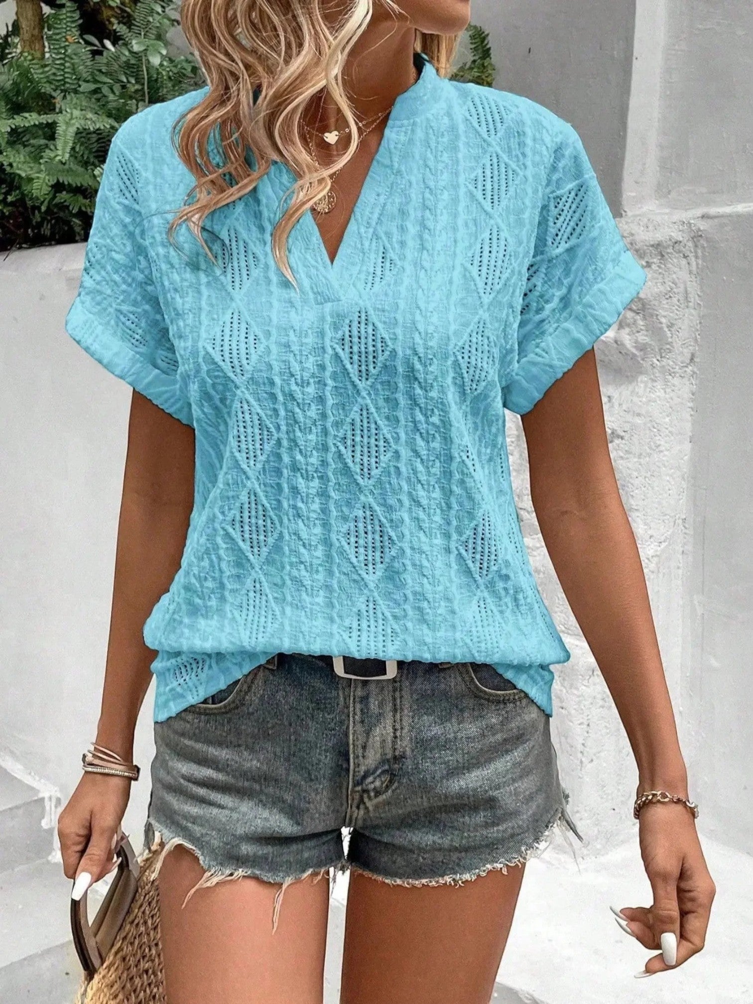 Zomertop Met Textuur | Korte Mouwen