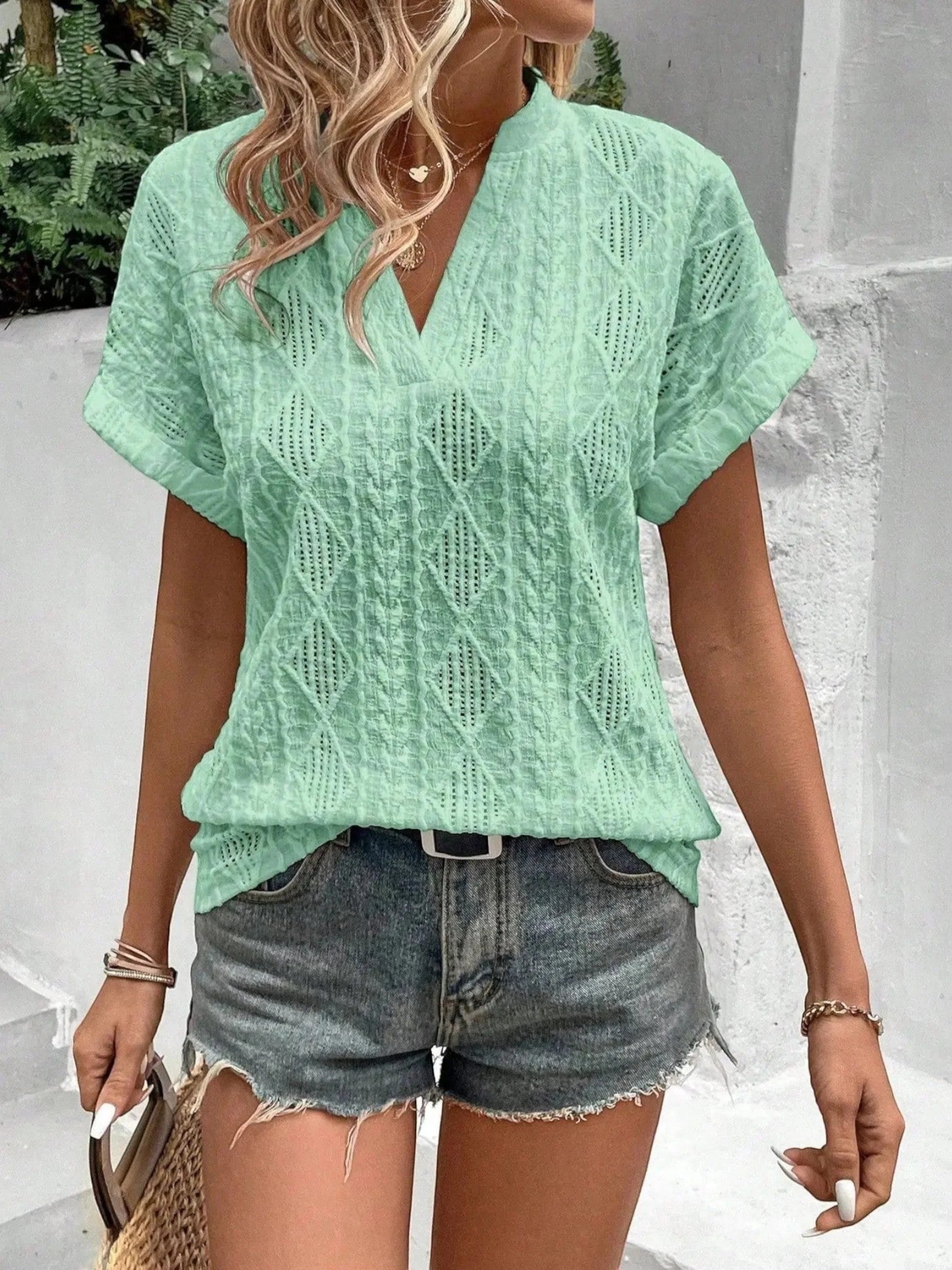 Zomertop Met Textuur | Korte Mouwen