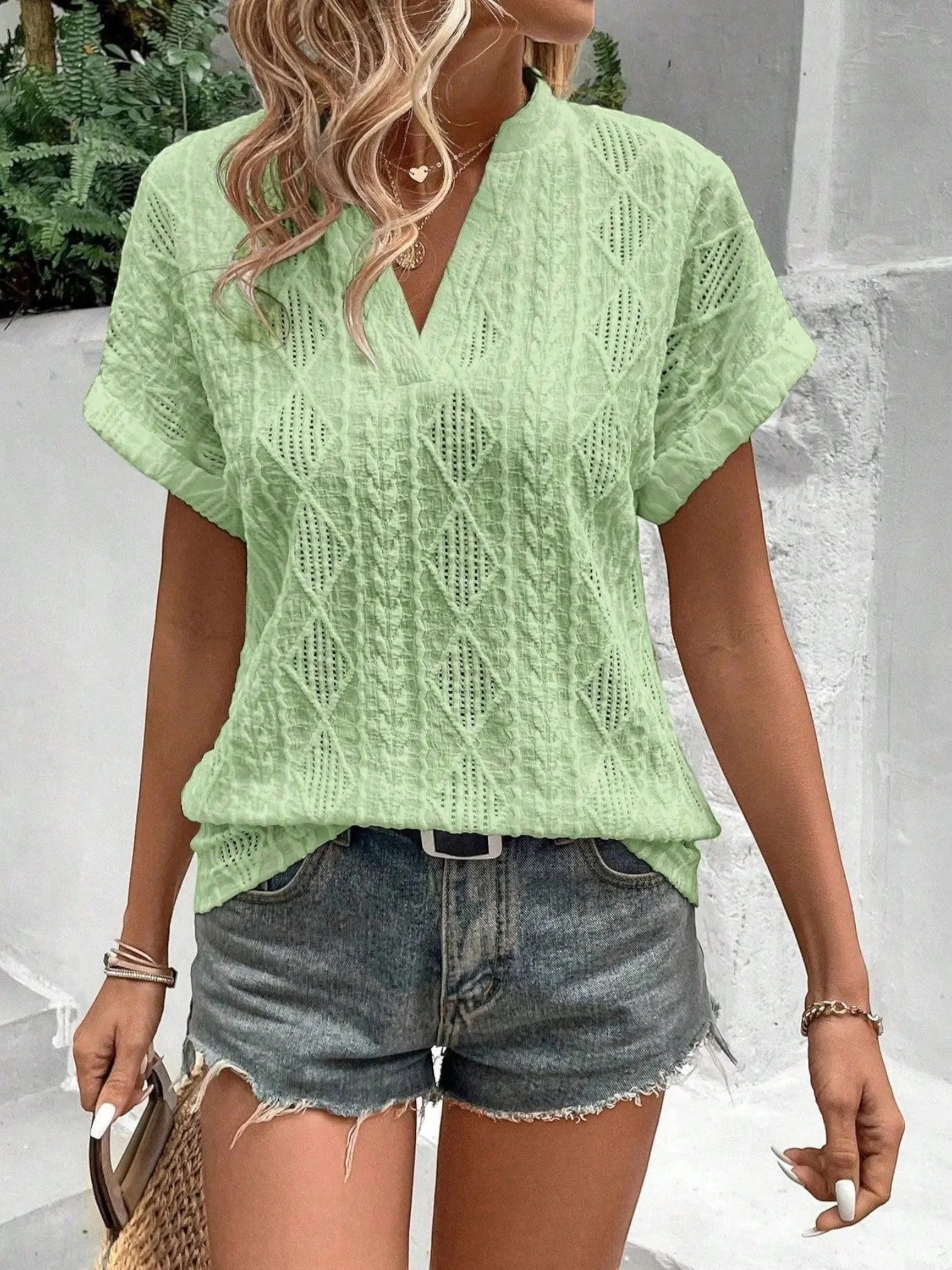 Zomertop Met Textuur | Korte Mouwen
