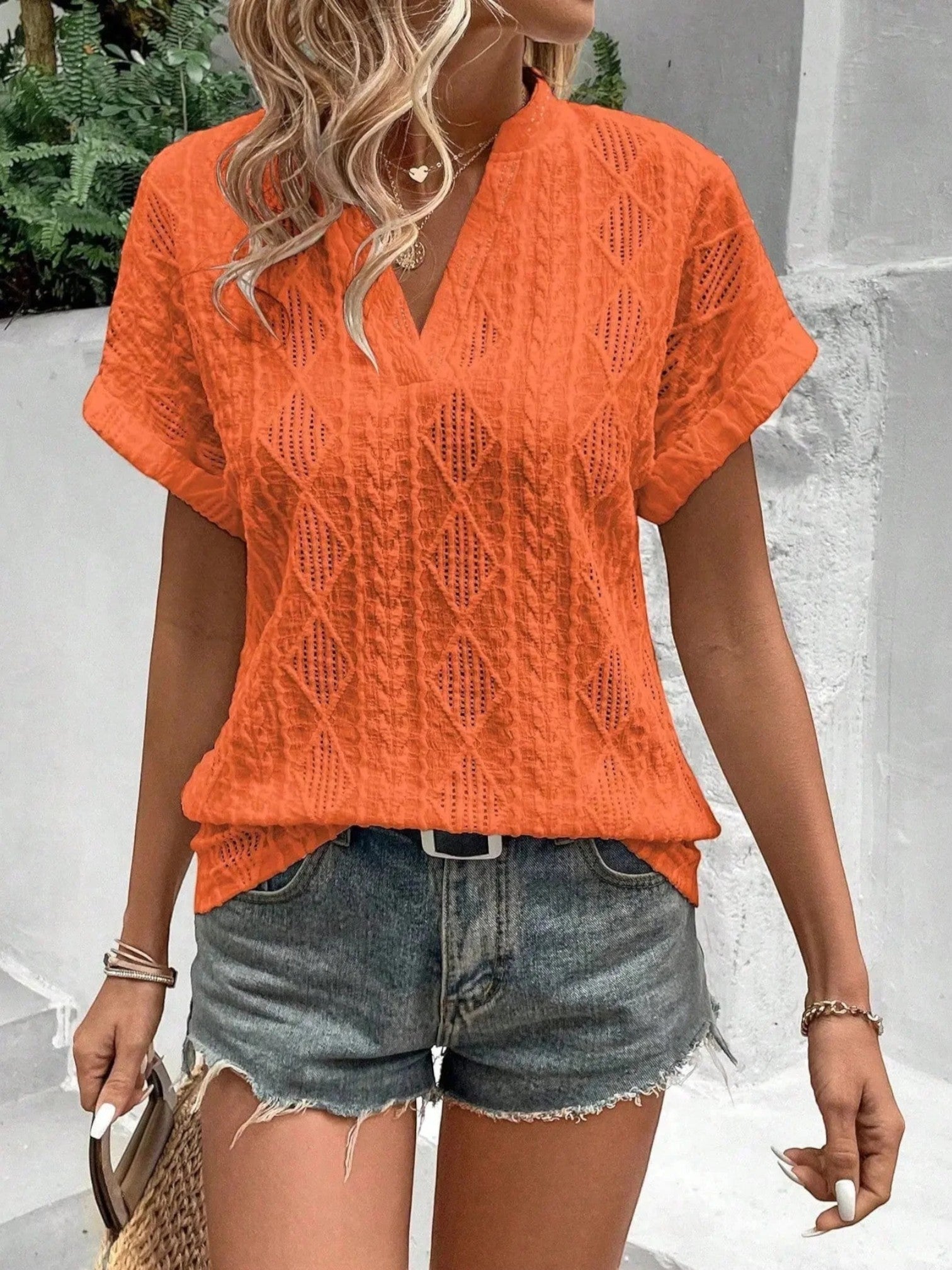 Zomertop Met Textuur | Korte Mouwen