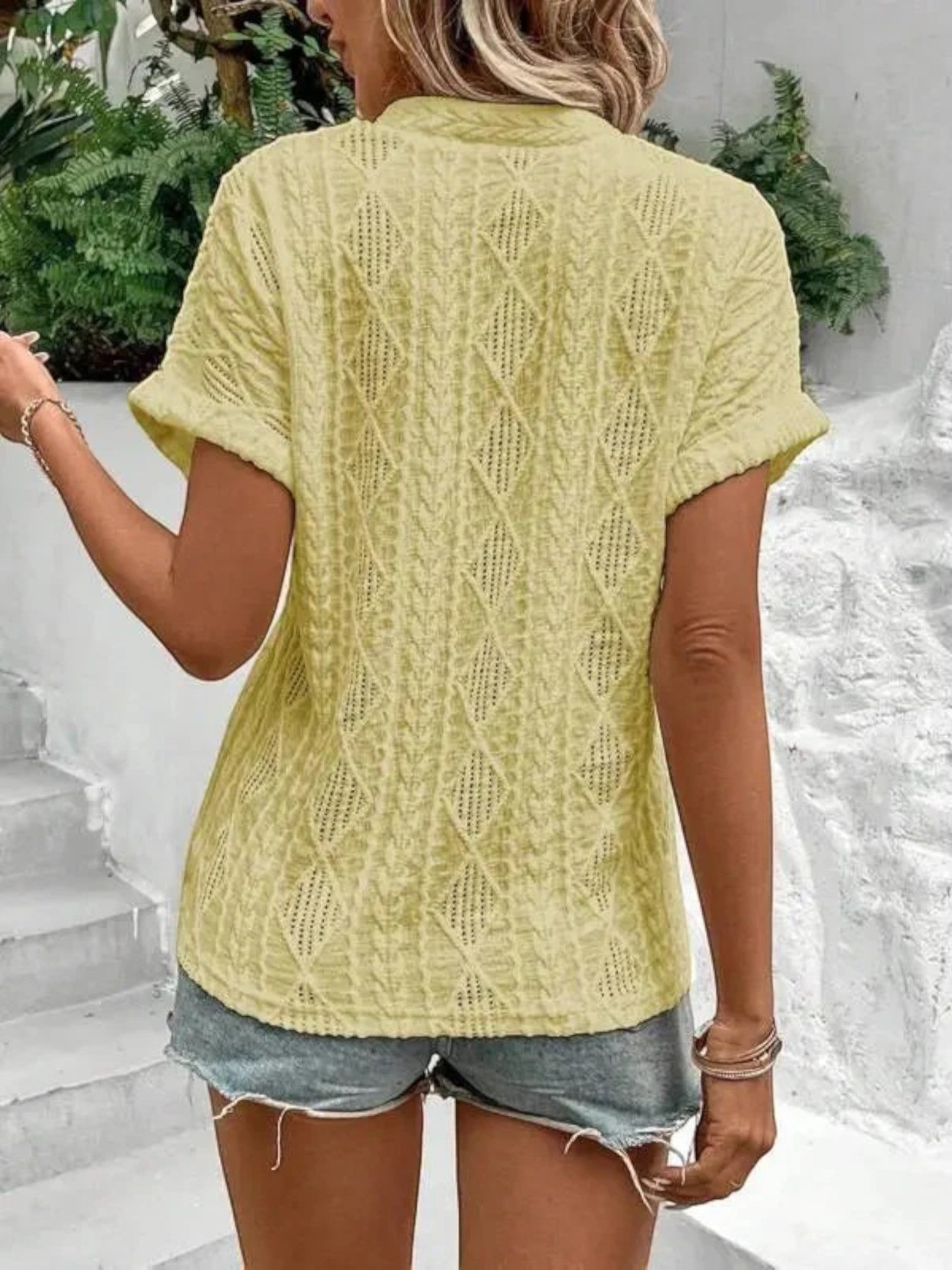 Zomertop Met Textuur | Korte Mouwen