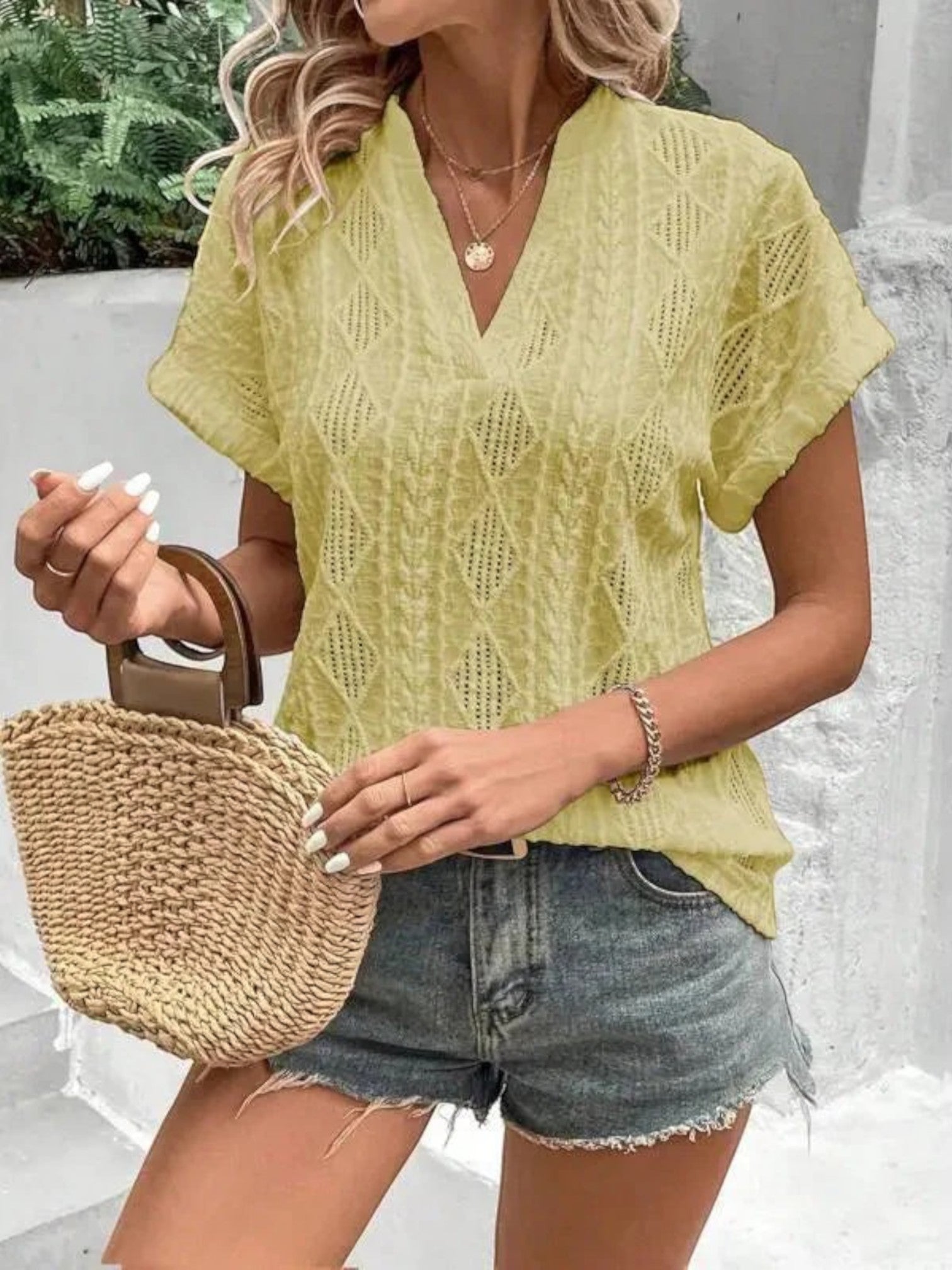 Zomertop Met Textuur | Korte Mouwen