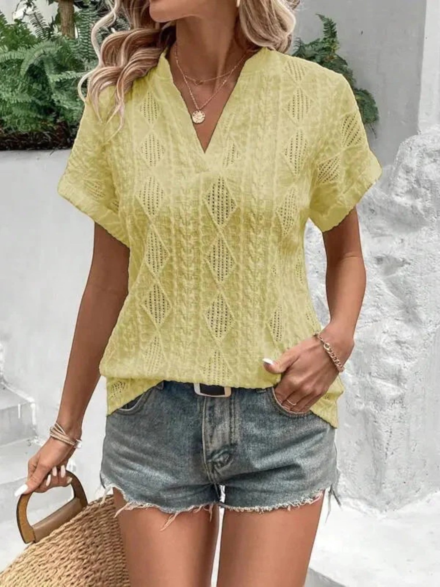Zomertop Met Textuur | Korte Mouwen
