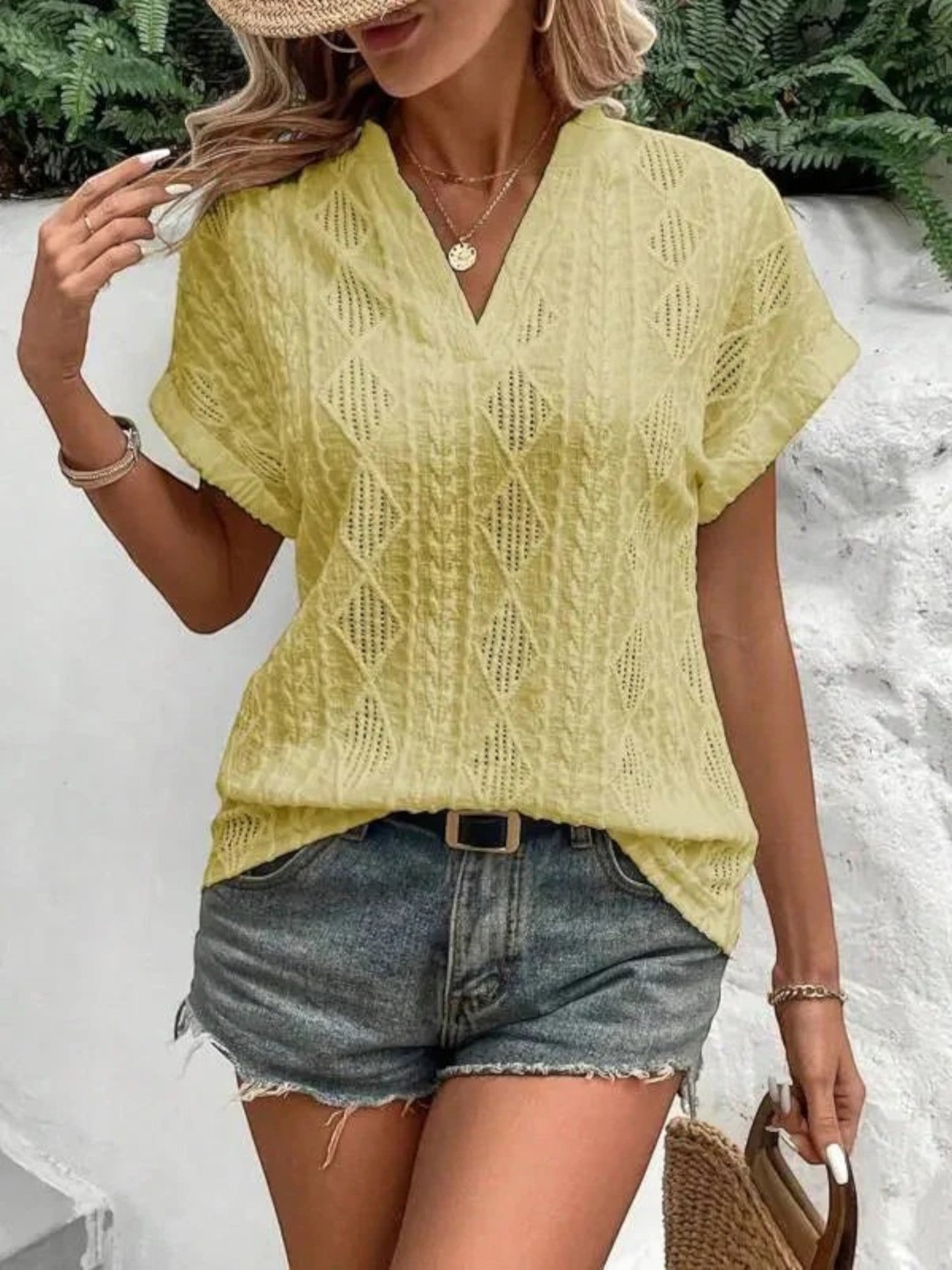 Zomertop Met Textuur | Korte Mouwen