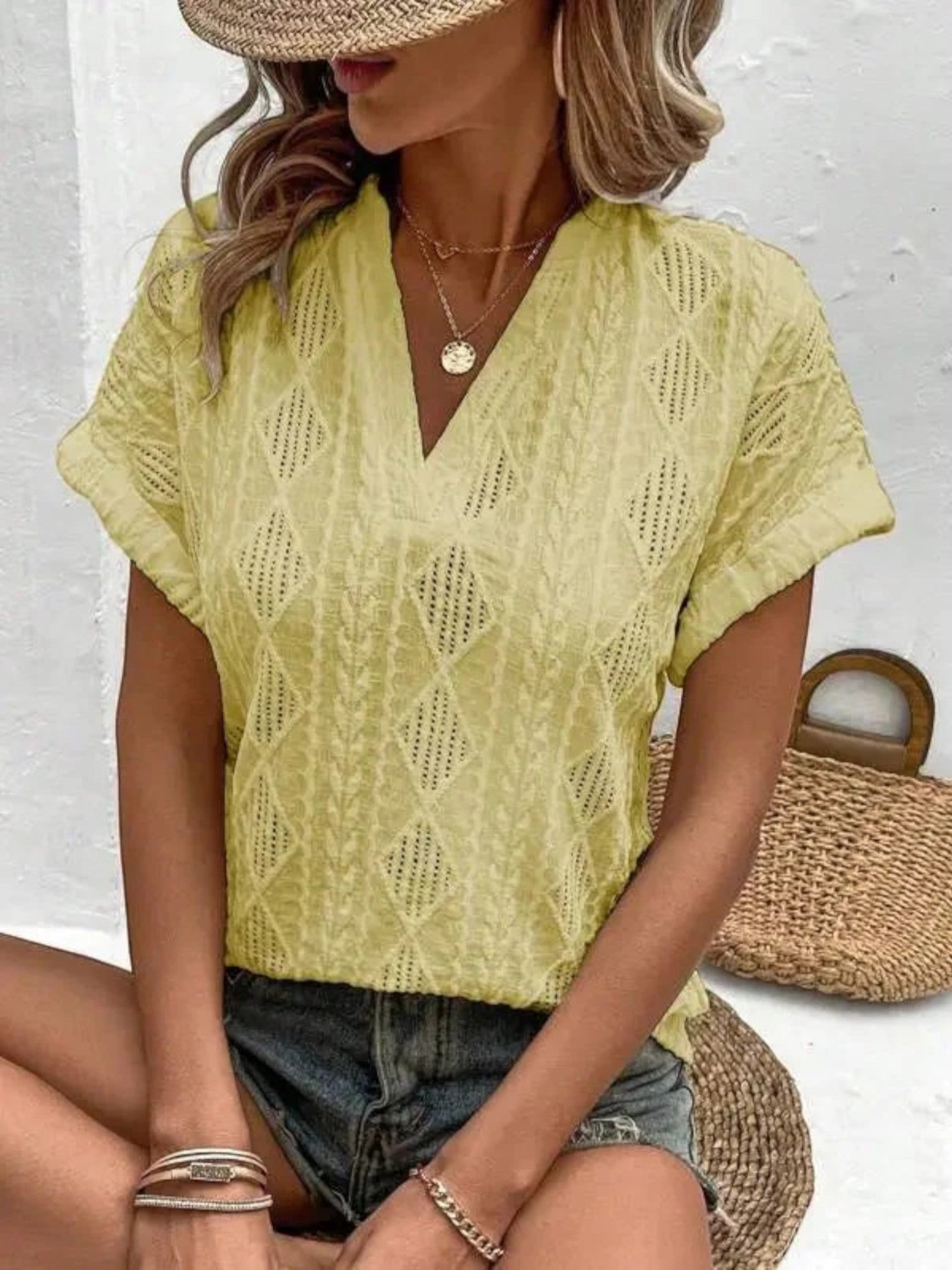 Zomertop Met Textuur | Korte Mouwen