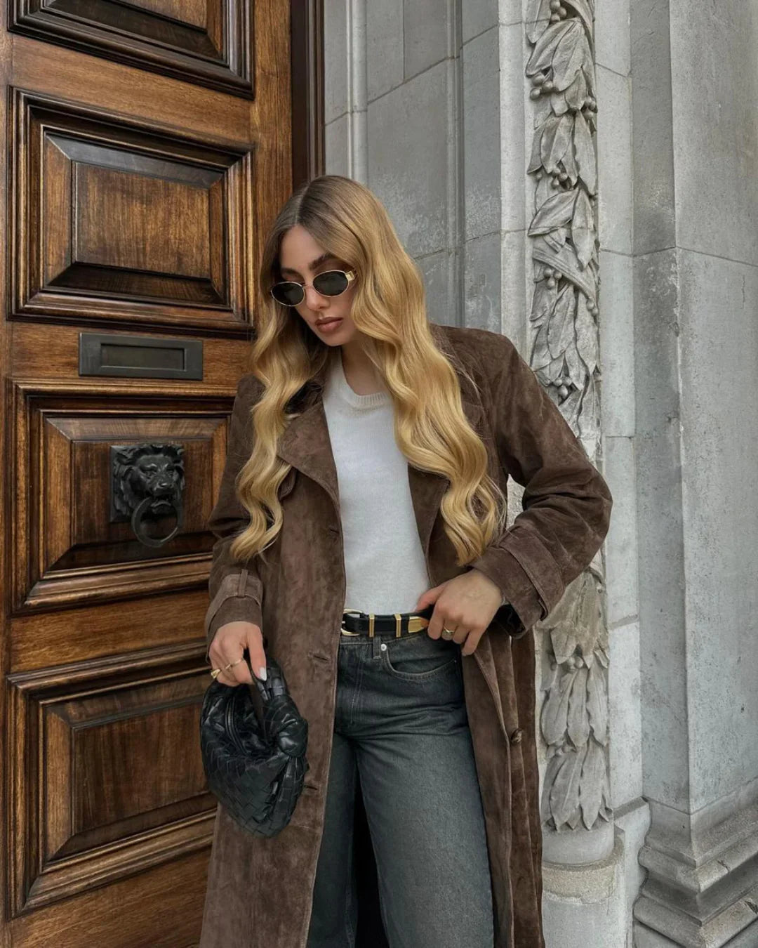 Elegante Suède Lange Trenchcoat Voor Dames - Blaire
