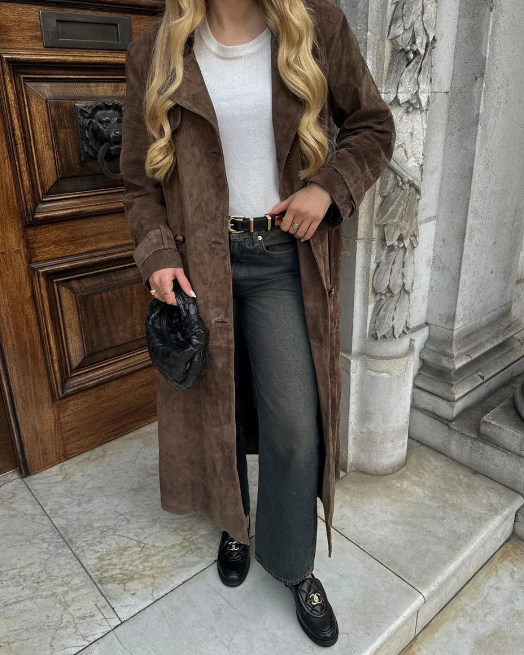 Elegante Suède Lange Trenchcoat Voor Dames - Blaire