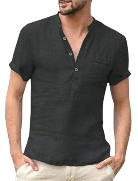 Heren Linnen Shirt Met V-hals