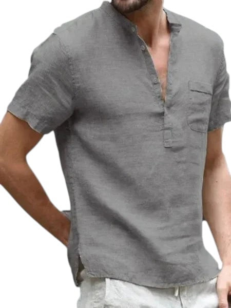 Heren Linnen Shirt Met V-hals