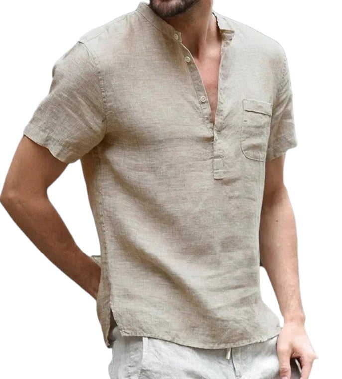 Heren Linnen Shirt Met V-hals