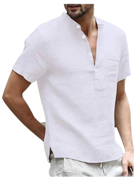 Heren Linnen Shirt Met V-hals