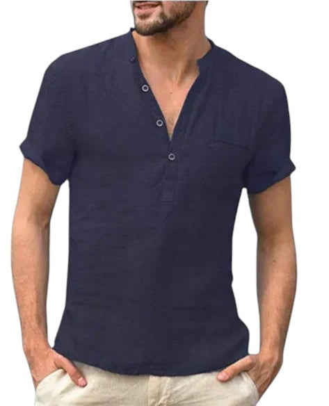 Heren Linnen Shirt Met V-hals