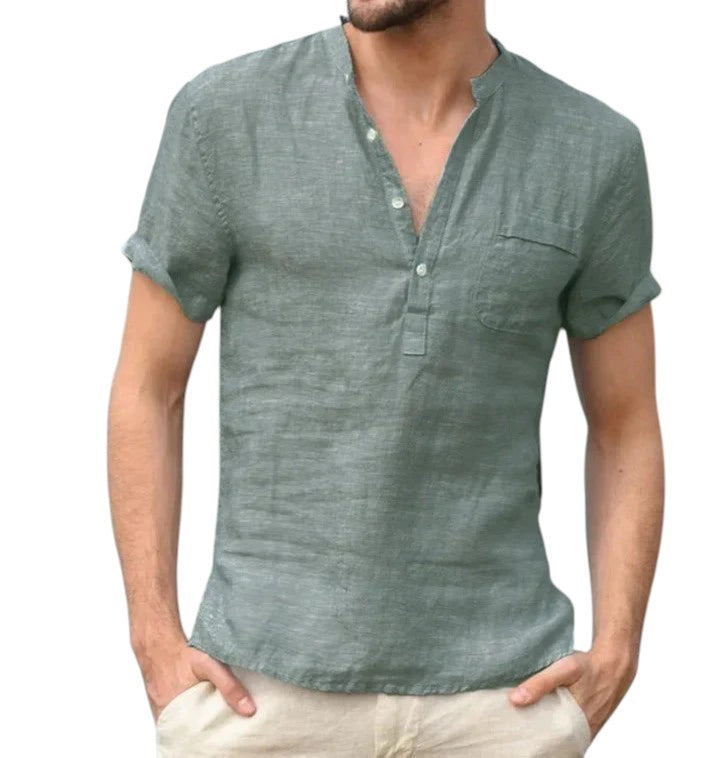 Heren Linnen Shirt Met V-hals