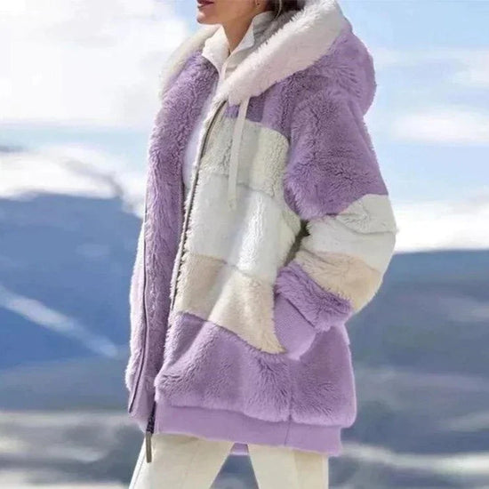 Multikleurig Blok Winterjack Met Capuchon | Herfst