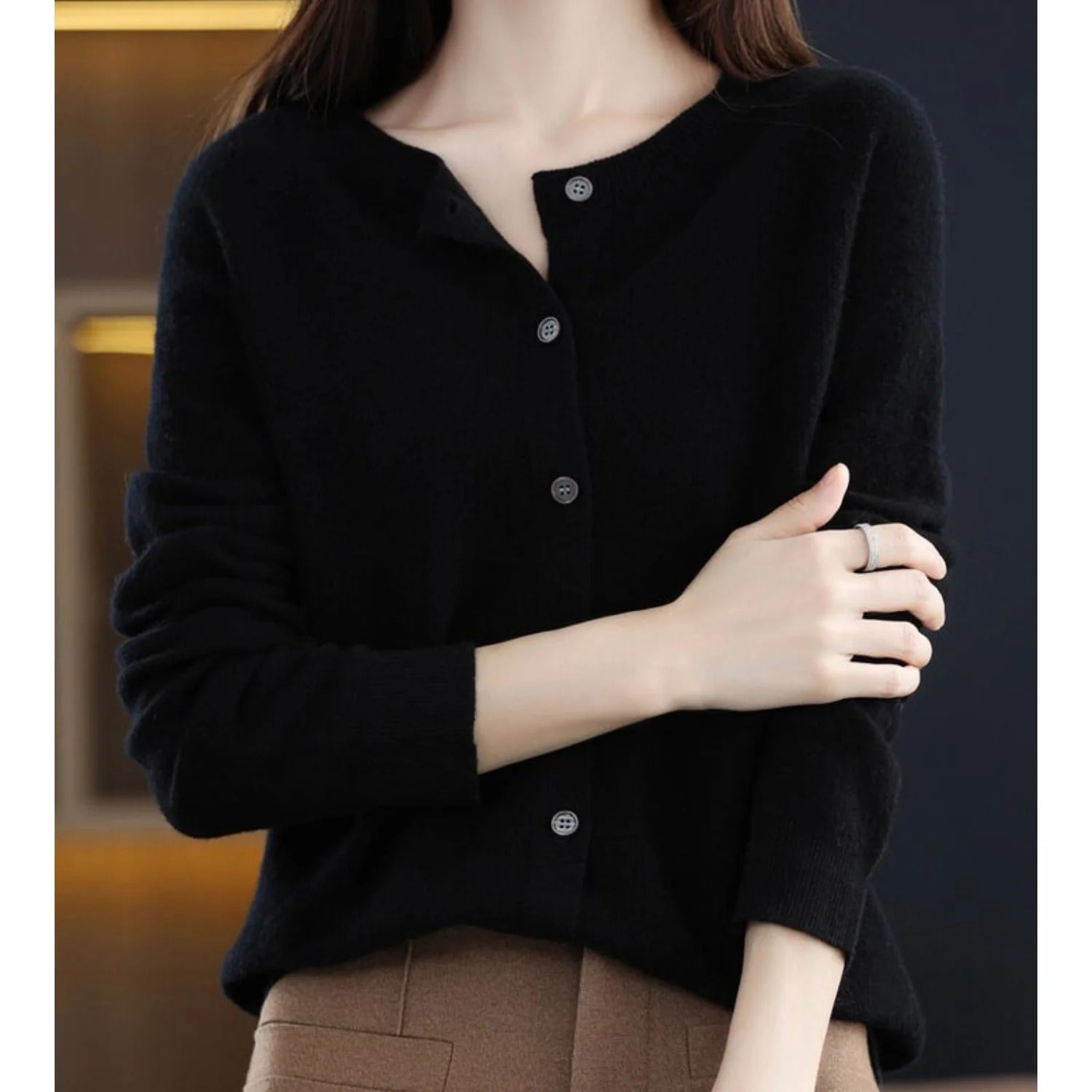 Gebreid Vest Met Lange Mouwen | Knoopsluiting