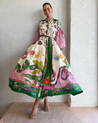 Zara - Lange Vintage Jurk Met Kleurrijke Print Dames