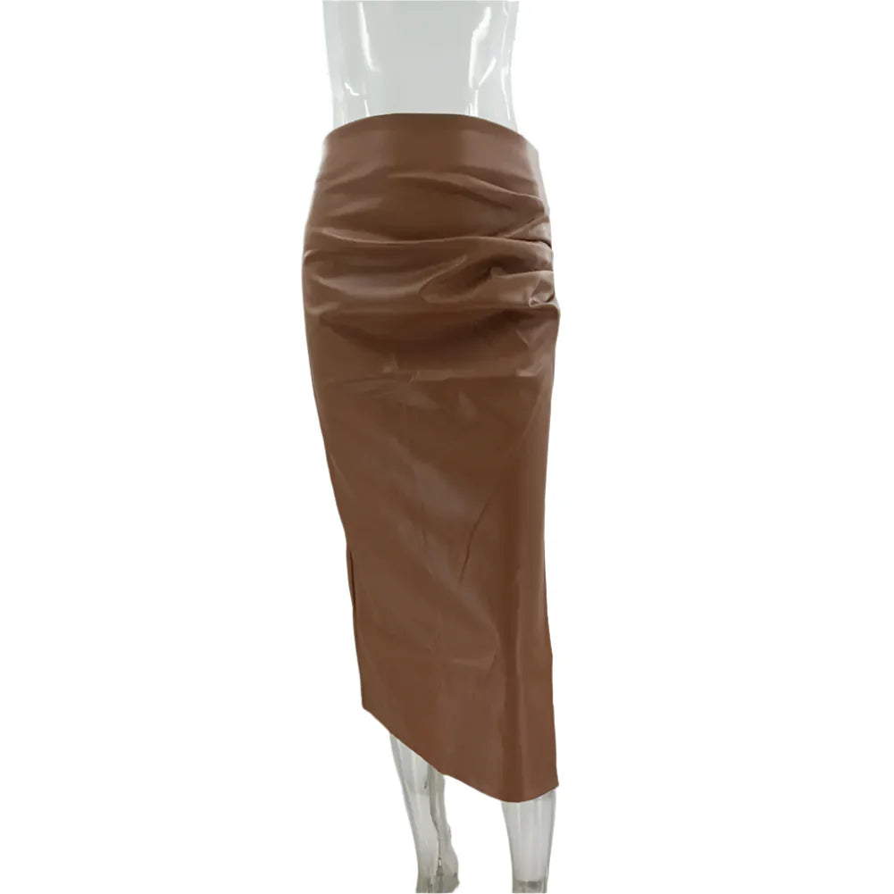 Leren Maxi Rok Met Open Been voor Dames