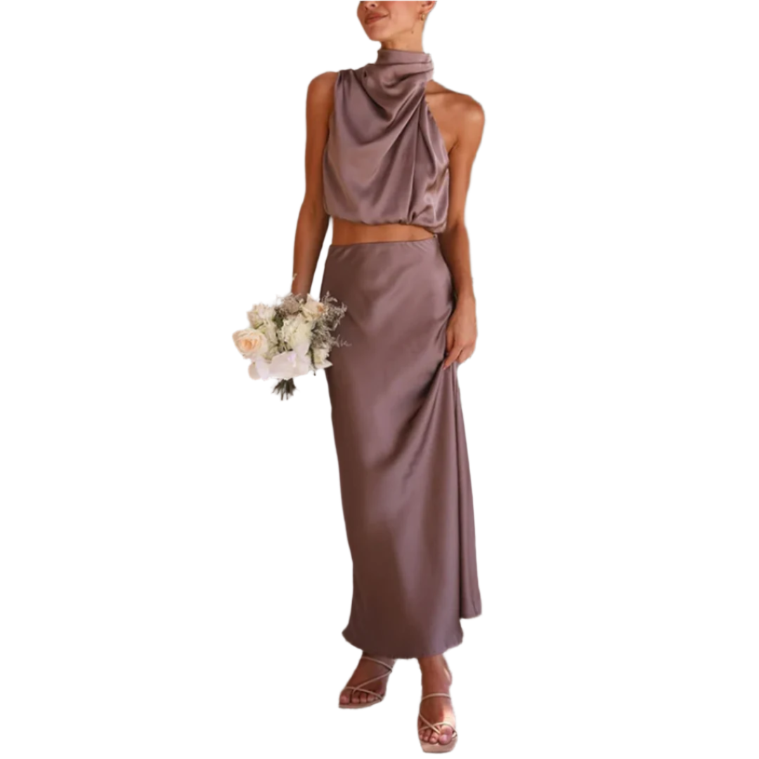 2-Delige Satijnen Set Maxi Rok & Top