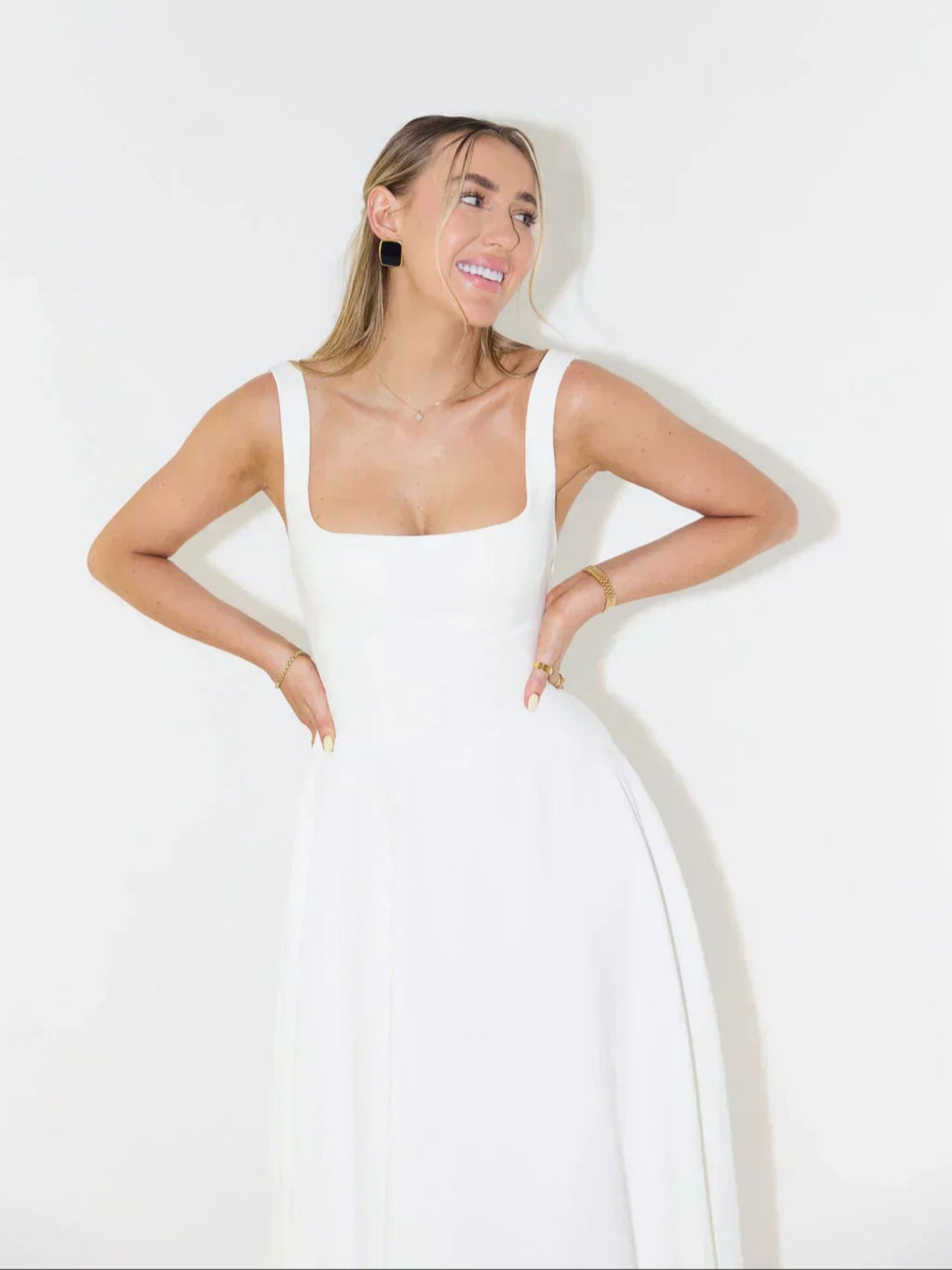 Mouwloze Jurk Met Vierkante Hals | Midi