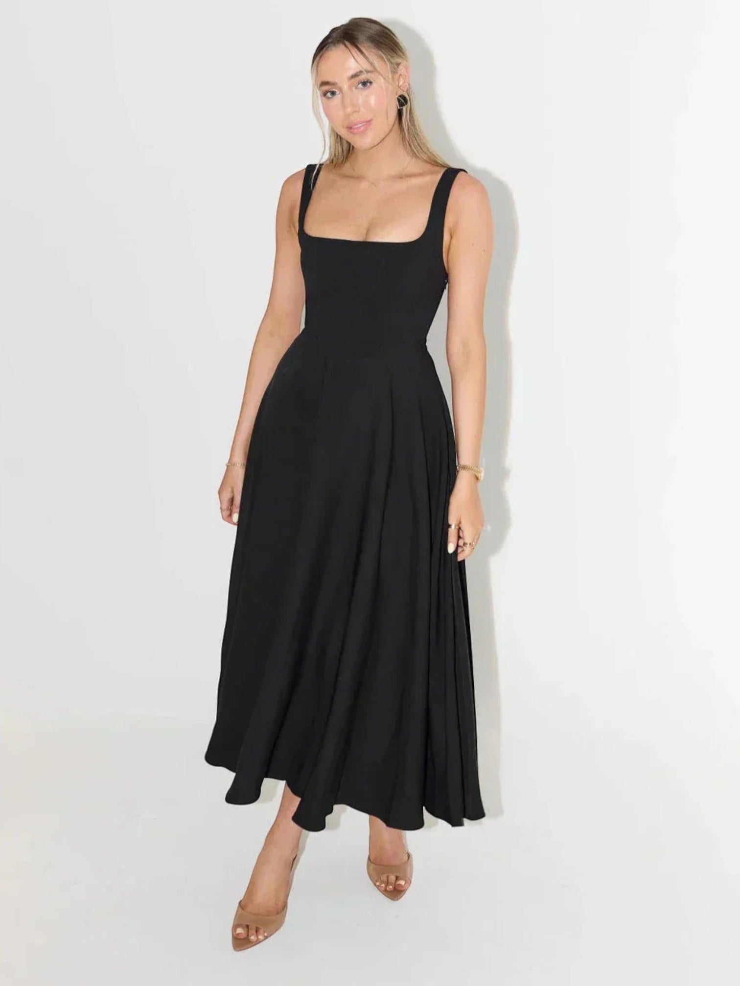 Mouwloze Jurk Met Vierkante Hals | Midi