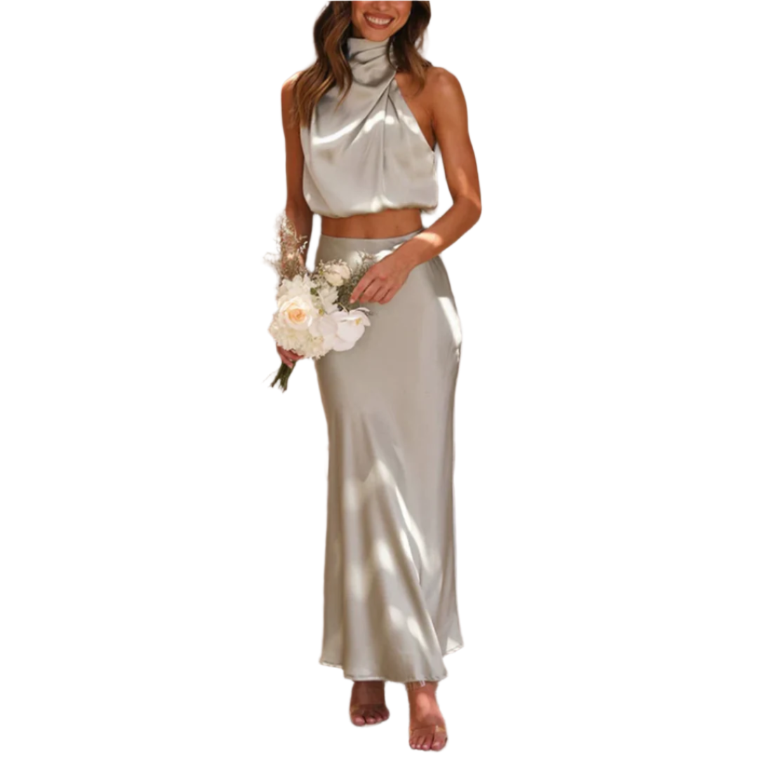 2-Delige Satijnen Set Maxi Rok & Top