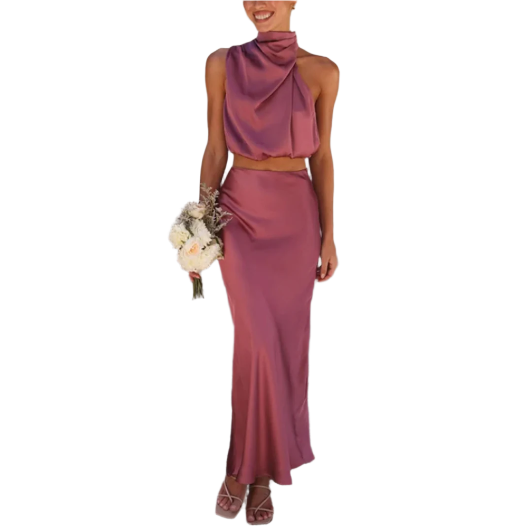 2-Delige Satijnen Set Maxi Rok & Top