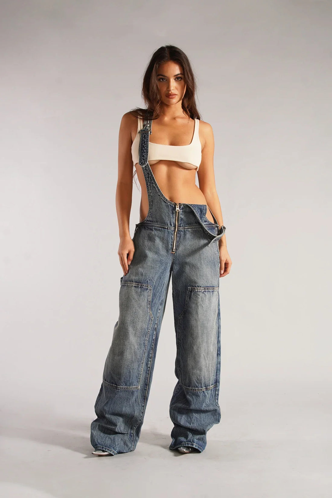 Mouwloze Denim Jumpsuit Met Wijde Pijpen