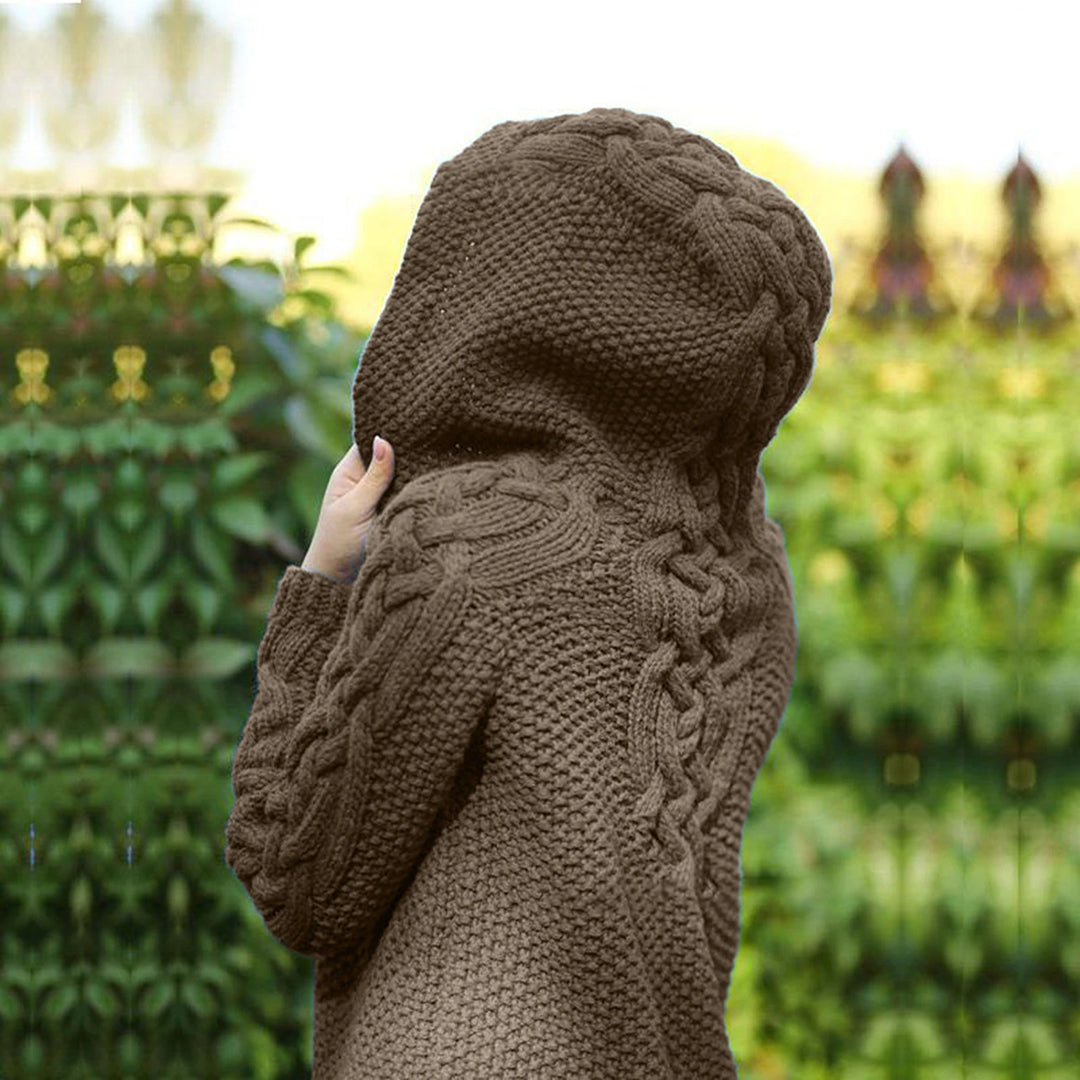 Lang Kabelgebreid Vest Met Capuchon
