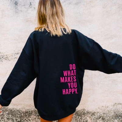 Stijlvolle Oversized Statement Hoodie Voor Dames - Be Happy
