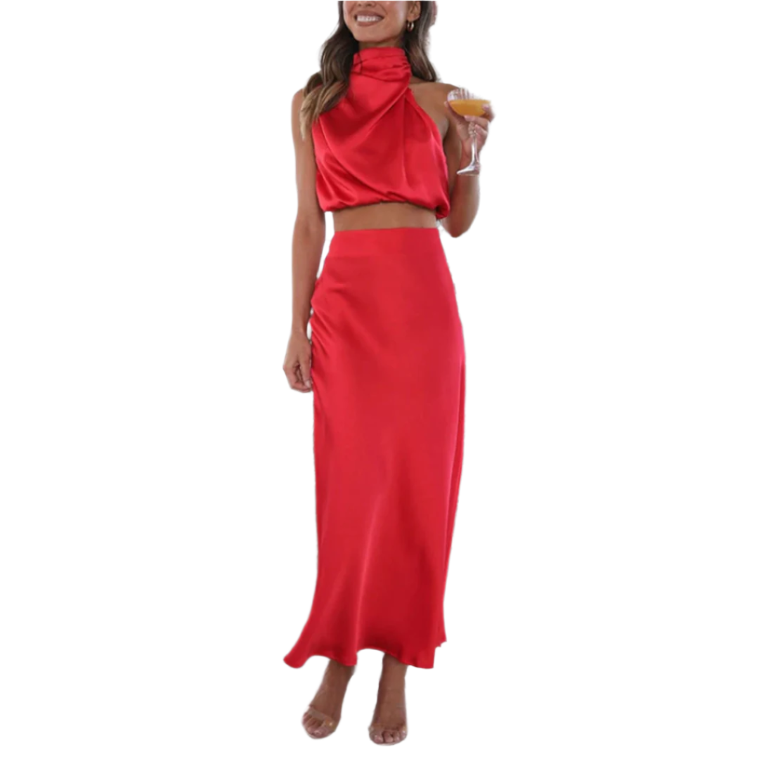 2-Delige Satijnen Set Maxi Rok & Top