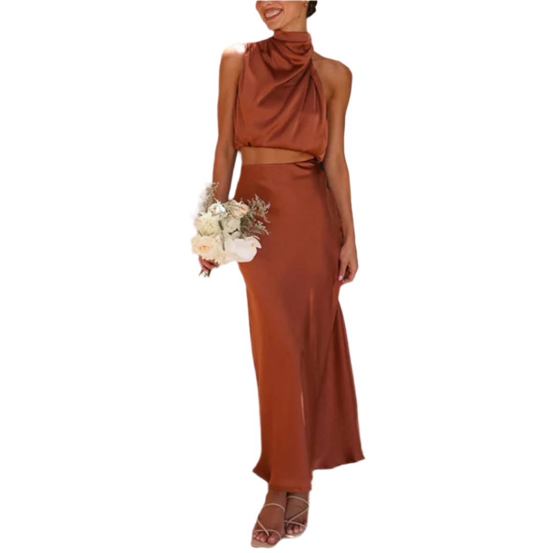 2-Delige Satijnen Set Maxi Rok & Top